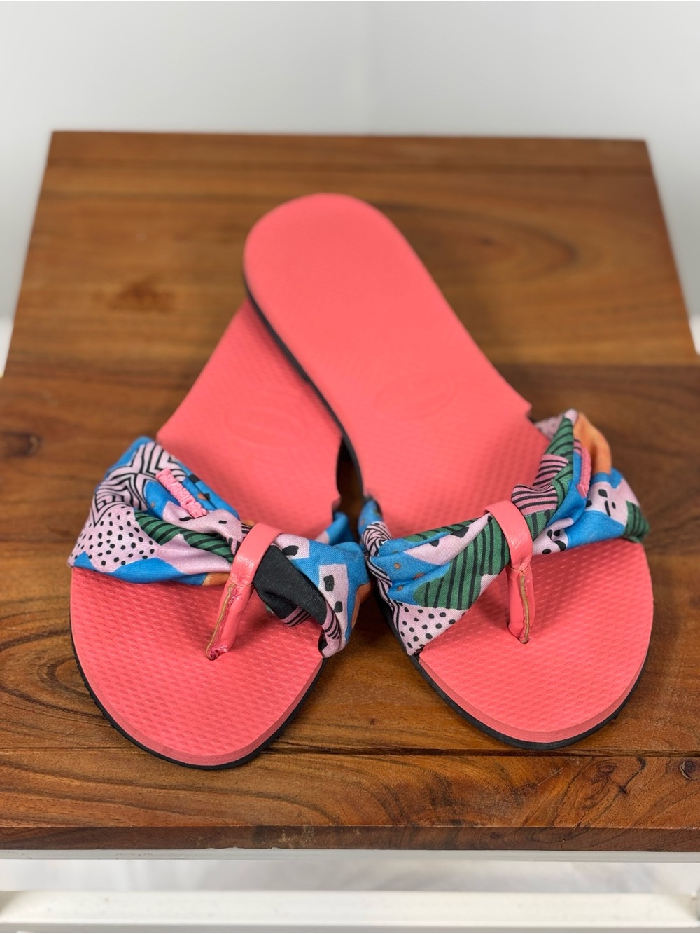 Havaianas Slim Rio-Tropical Knot‎ Flip Flops Pink Multi Color Sandals size 7/8